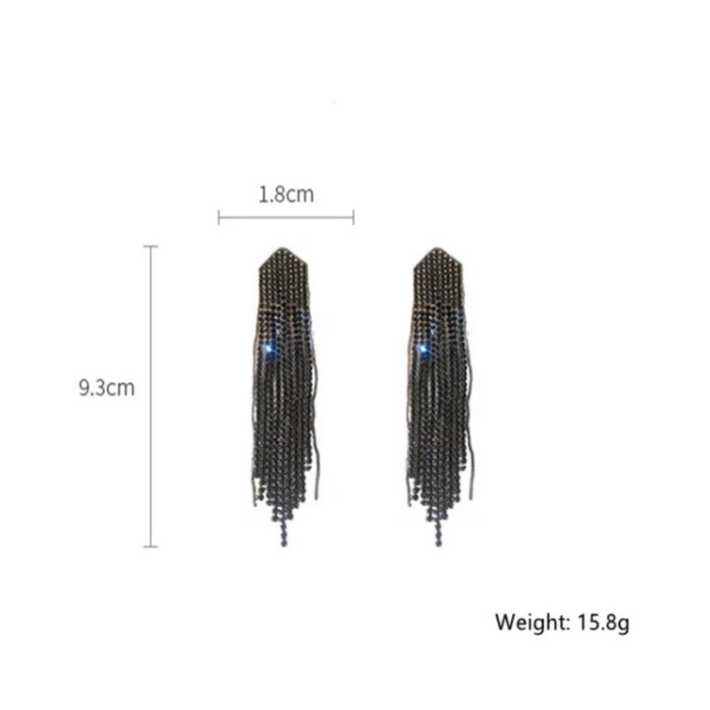 🌟 Black Long Rhinestone Crystals Long Earrings - Picture 3 of 4